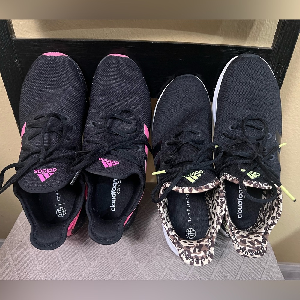 2-Pair Adidas Womens Cloudfoam Sneaker, Black/Pulse Lime & Black Lucid Pink Sz 9 - Picture 9 of 11